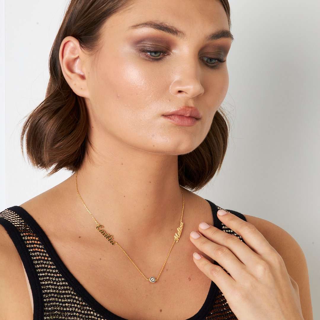 Namenskette - Hand geschrieben bösen Blick Halskette mit zwei Namen