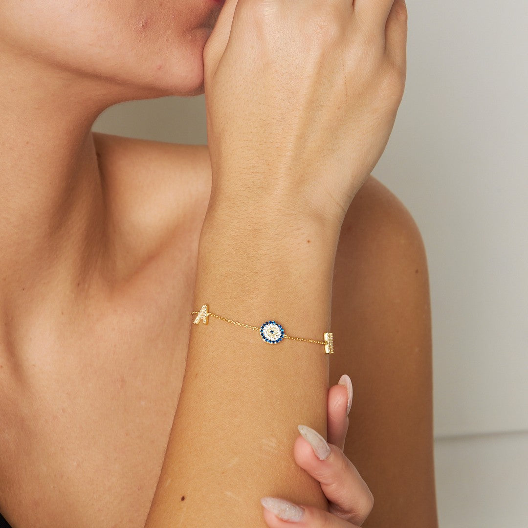 Buchstaben - Lift Kette Armband mit bösen Blick Brief