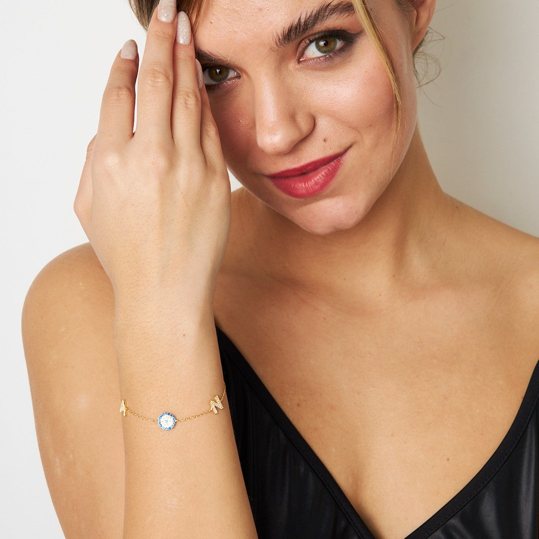 Buchstaben - Lift Kette Armband mit bösen Blick Brief