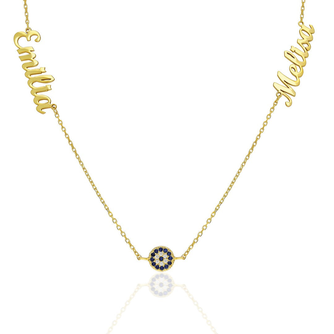 Namenskette - Hand geschrieben bösen Blick Halskette mit zwei Namen