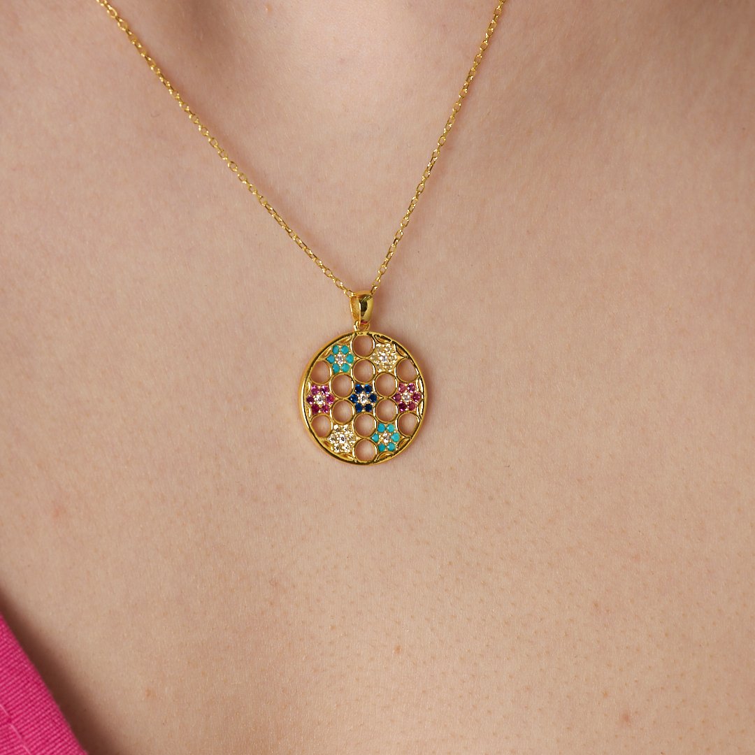 Bunte Blume des Lebens Halskette