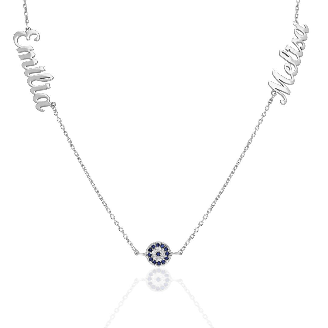 Namenskette - Hand geschrieben bösen Blick Halskette mit zwei Namen