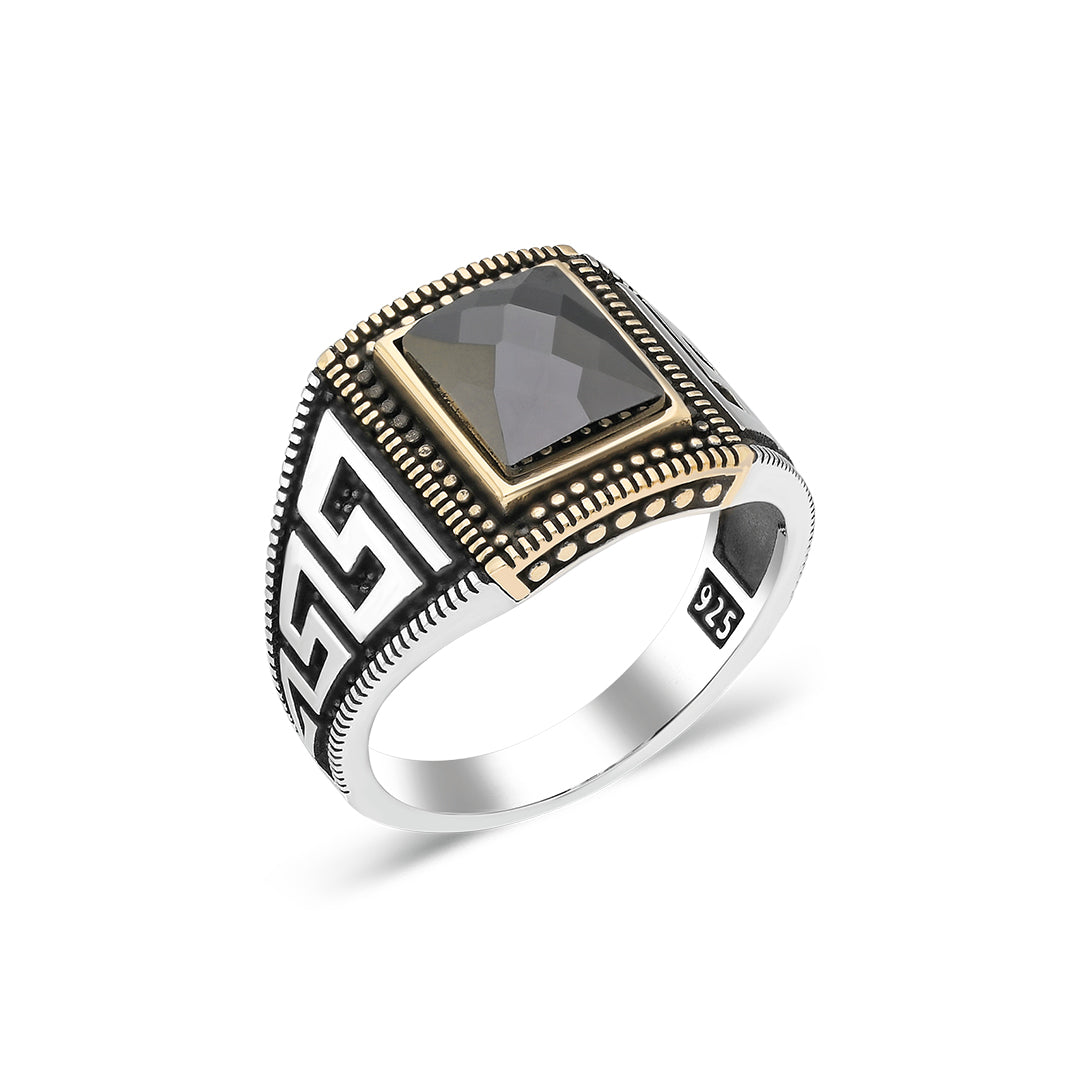 Curved ring with engraving made of black stone