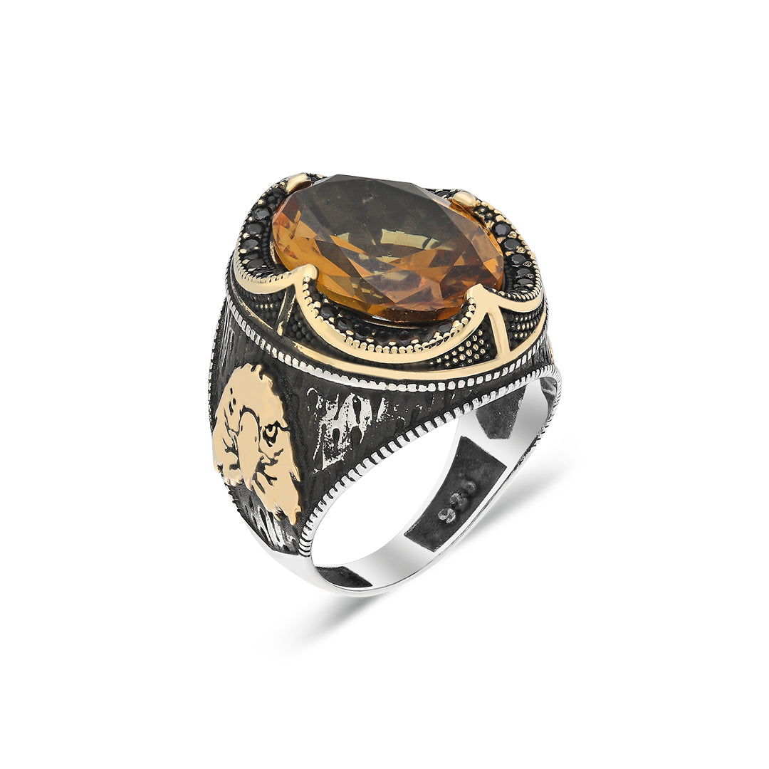 owl model colored stone ring