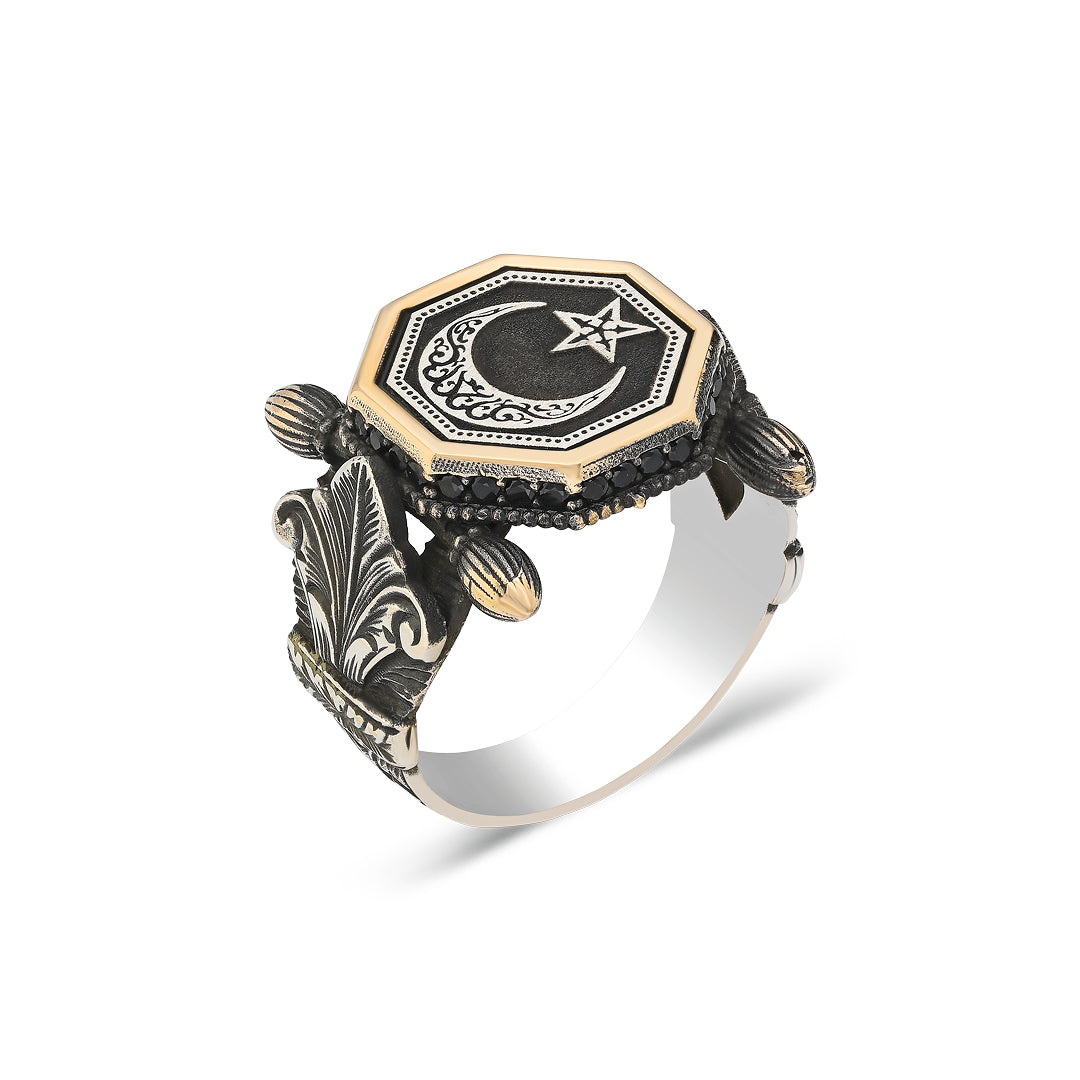 ring with engraved crescent star