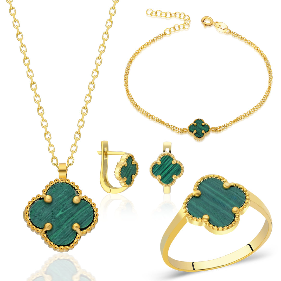 clover leaf set with green stones