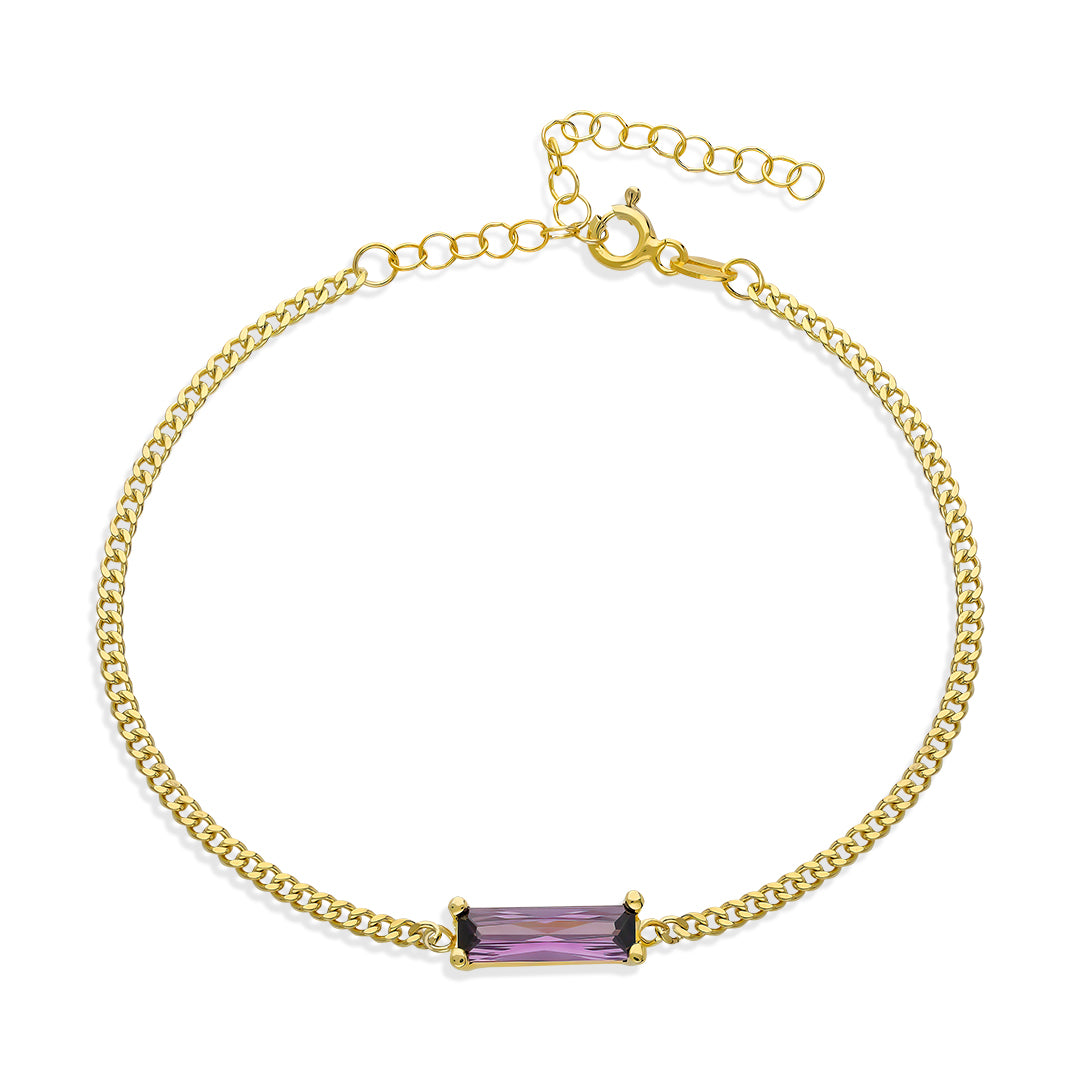 Baguette Armband mit Fliederfarbenem Stein