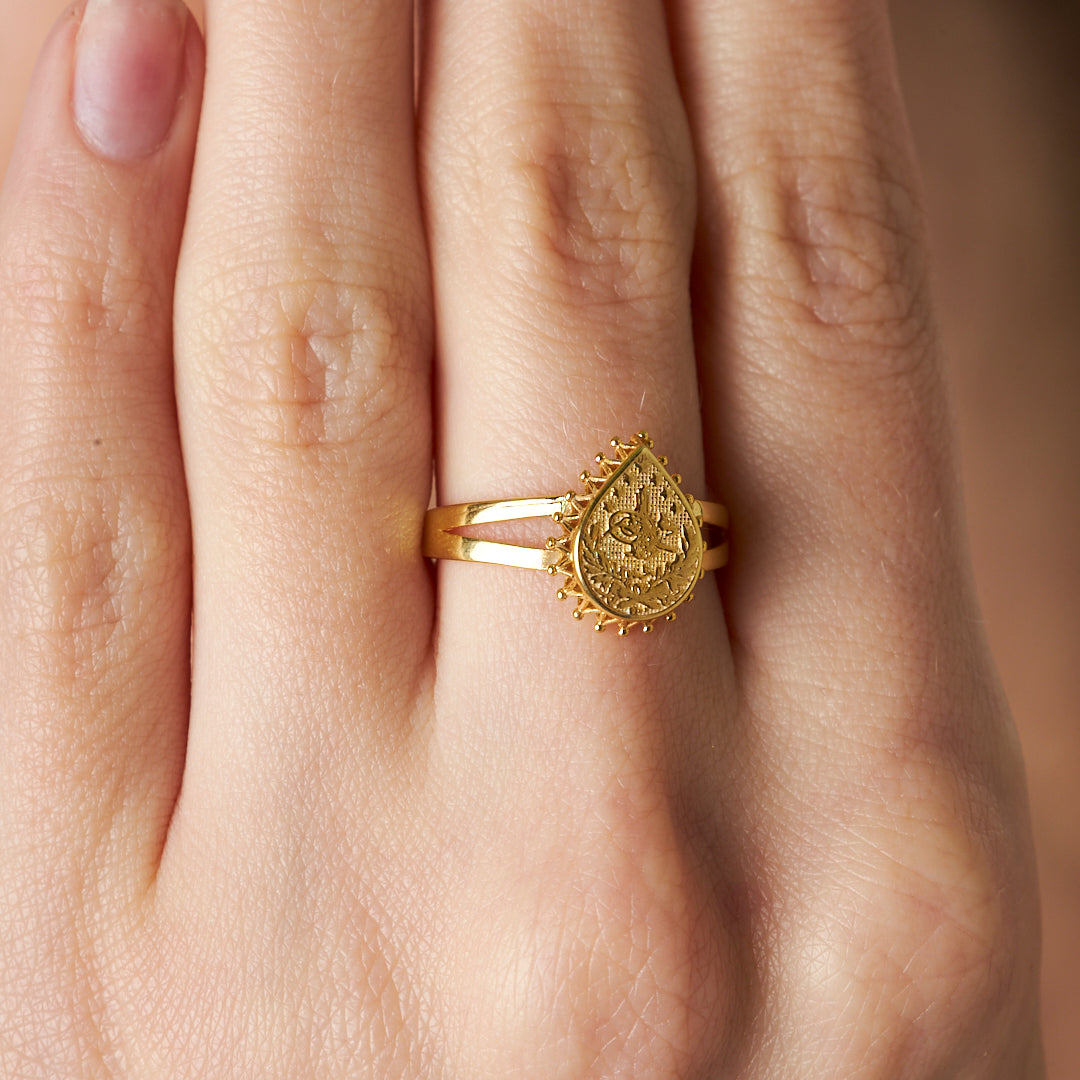 14K GOLD Tropfen Tughra Ring