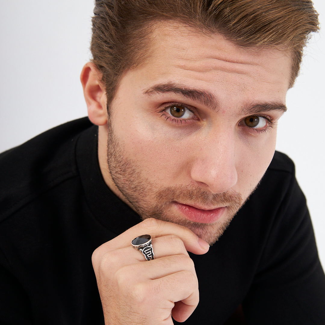 ring with black zircon stones