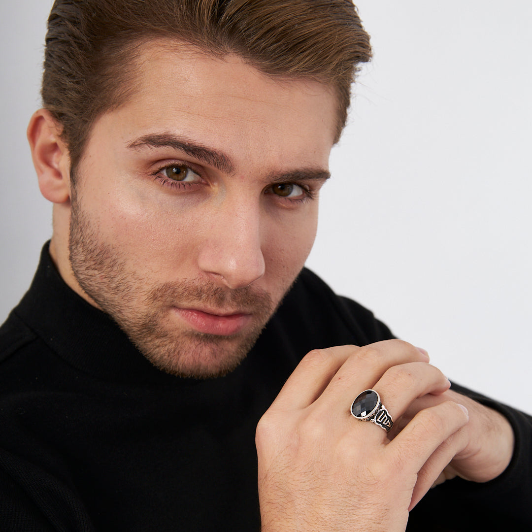 ring with black zircon stones