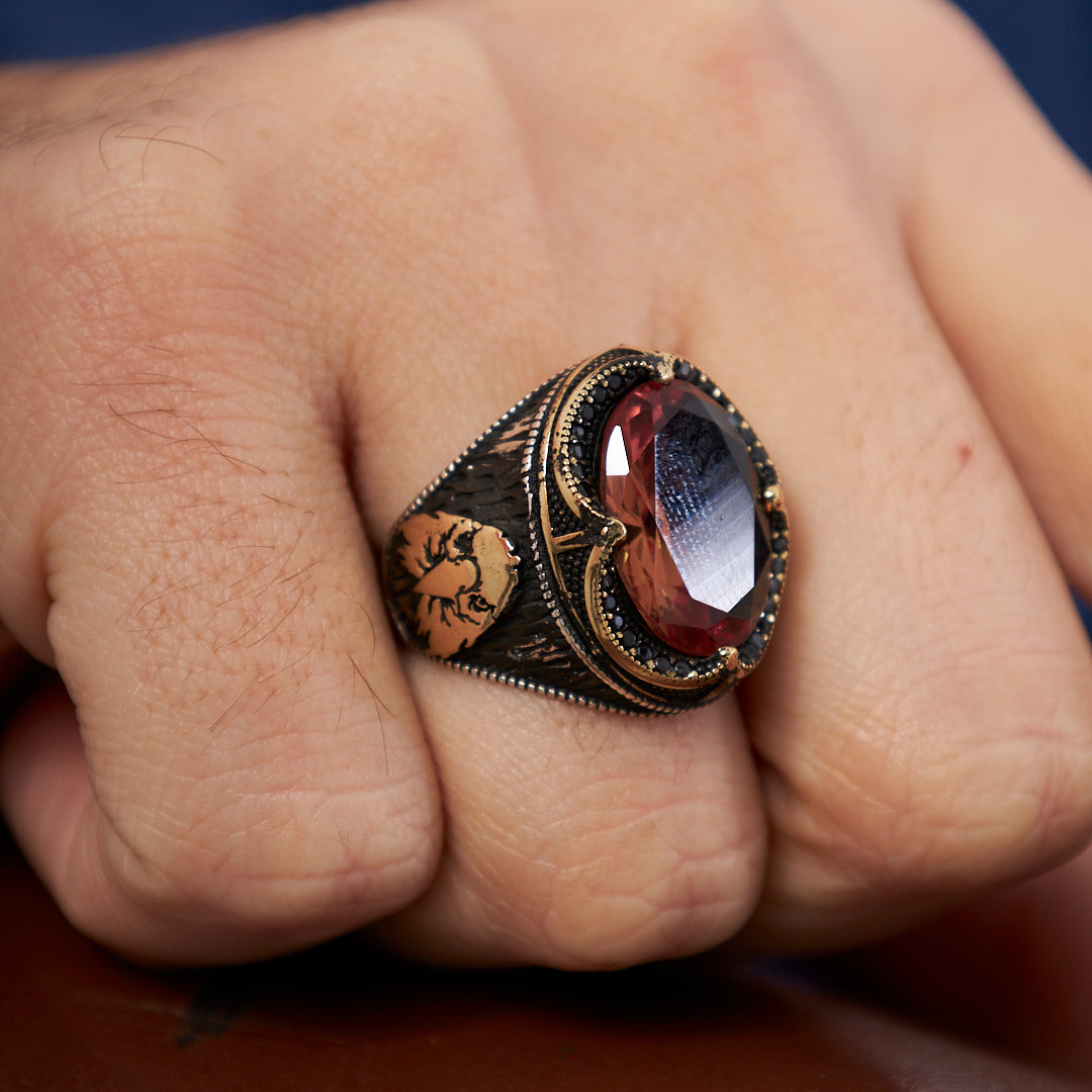 owl model colored stone ring