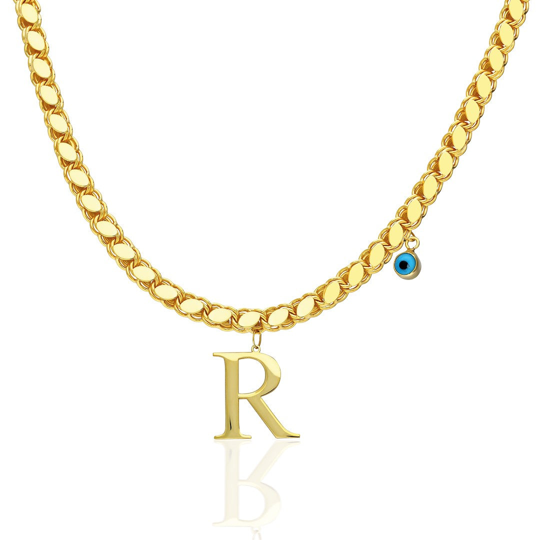 14K GOLD sequin chain letter necklace