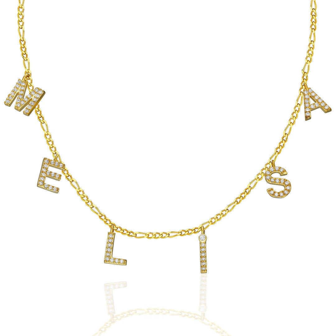 14K GOLD Figaro kette swing buchstabe name