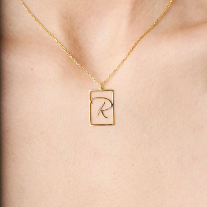 14K GOLD Rectangular Necklace with Letters