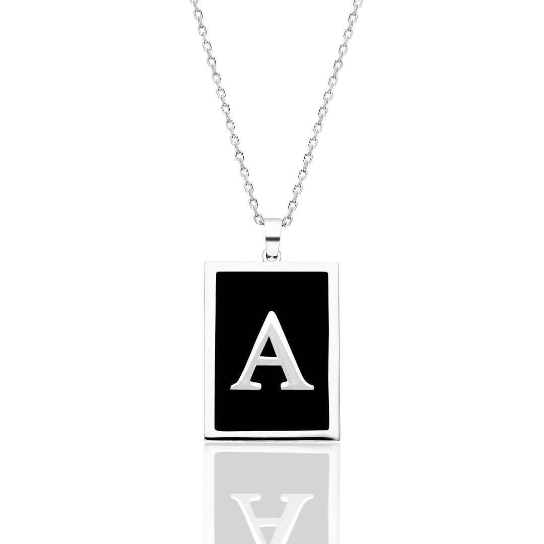 Name Necklace - Black Enameled Square Letter Necklace