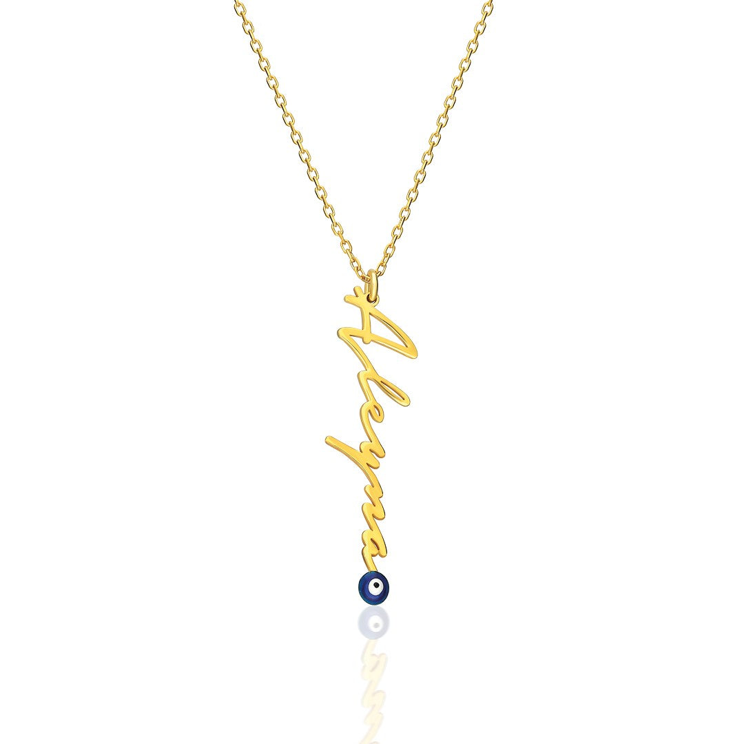 14K GOLD signature necklace with evil eye