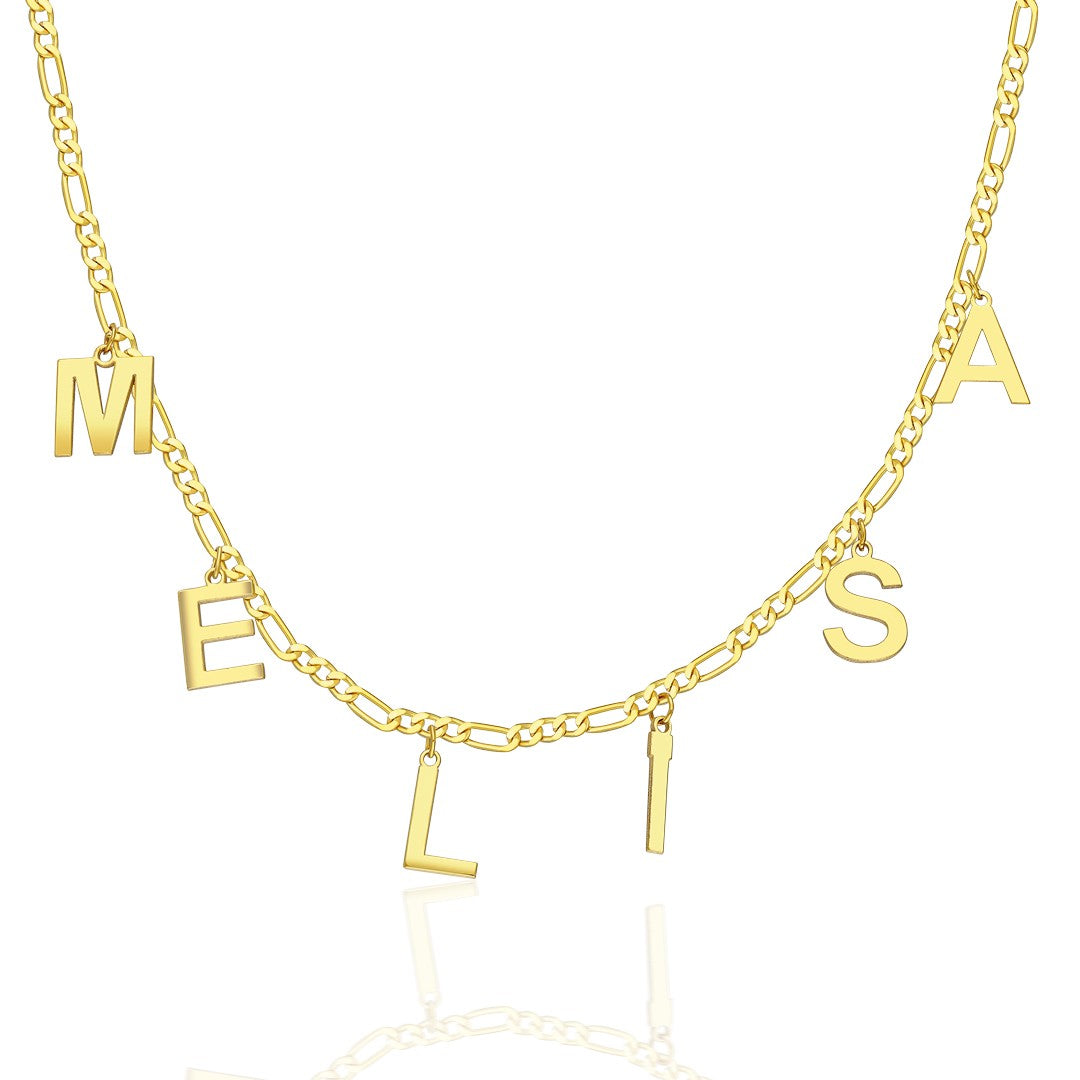 Name Necklace - Figaro Chain Cut Name Necklace