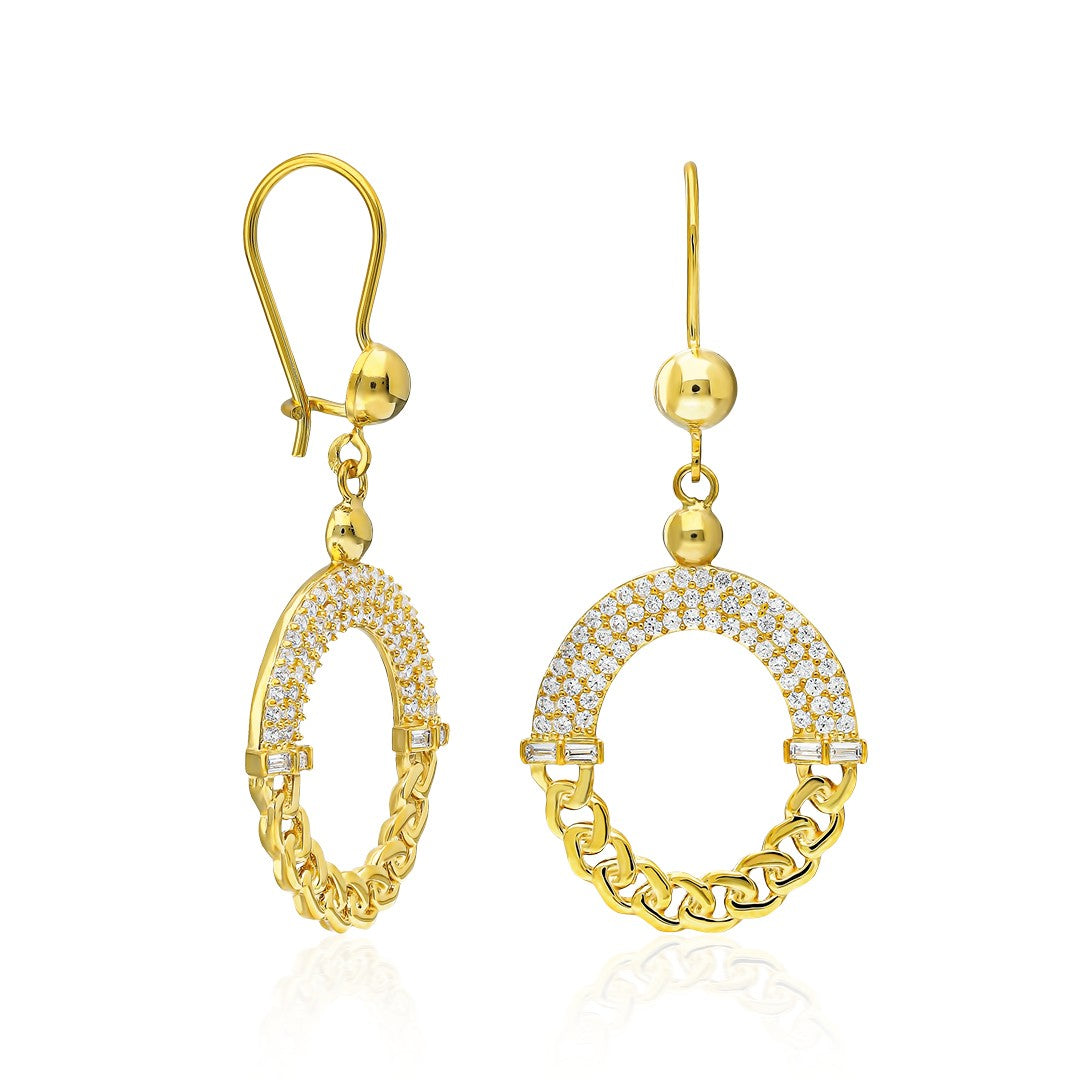 14K GOLD Oval stylish design earrings with zircon stones