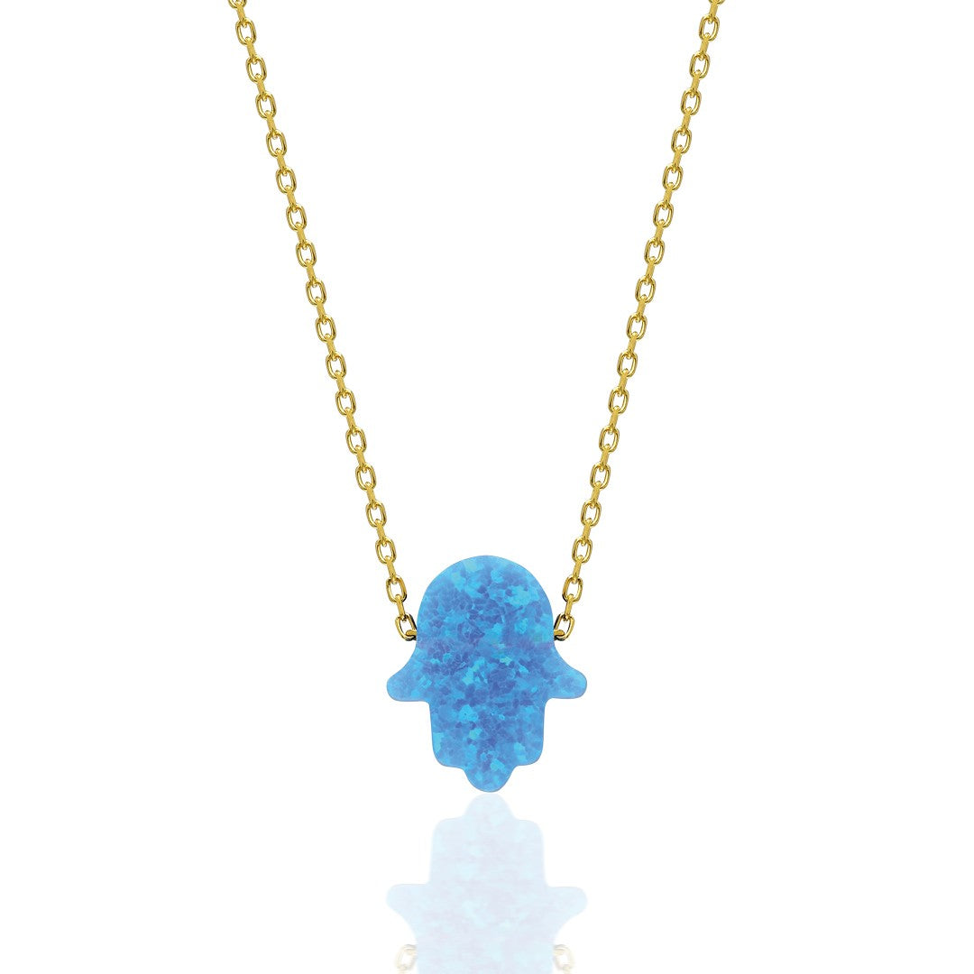 14K GOLD Original Blue simple opal fatma hand chain