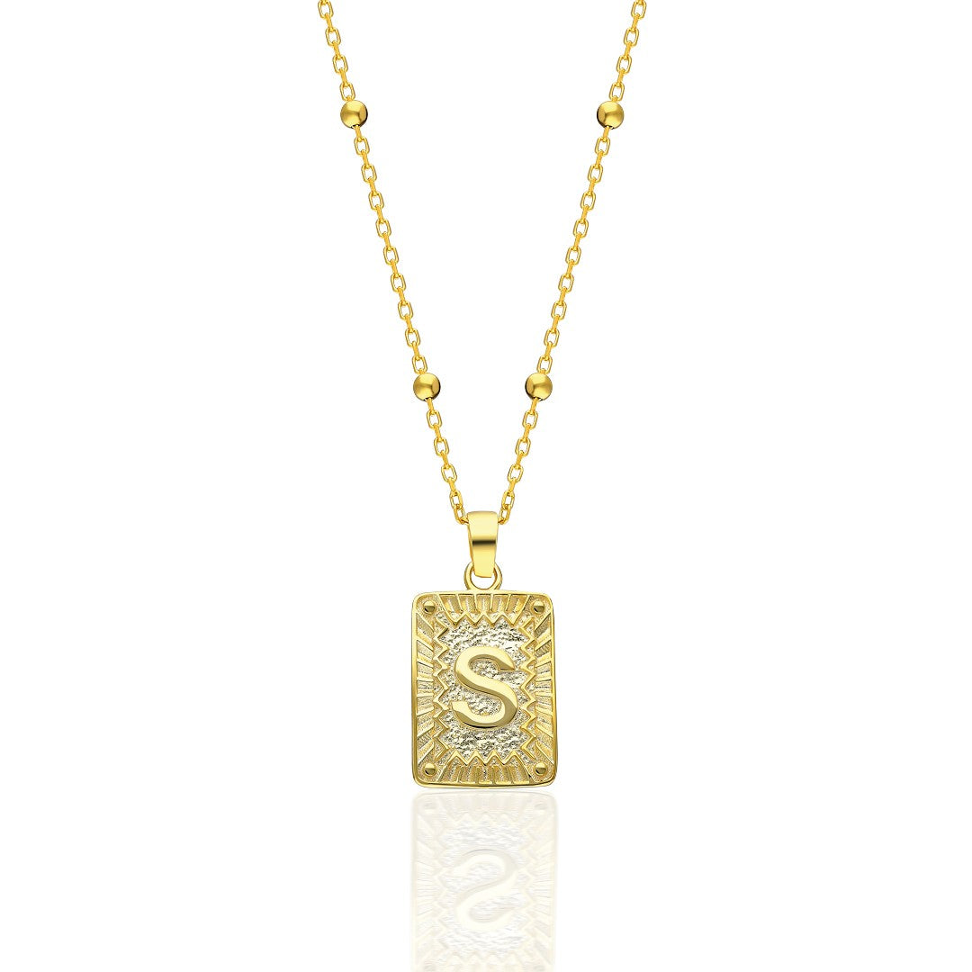 14K GOLD Rectangular Plate Letter Pendant