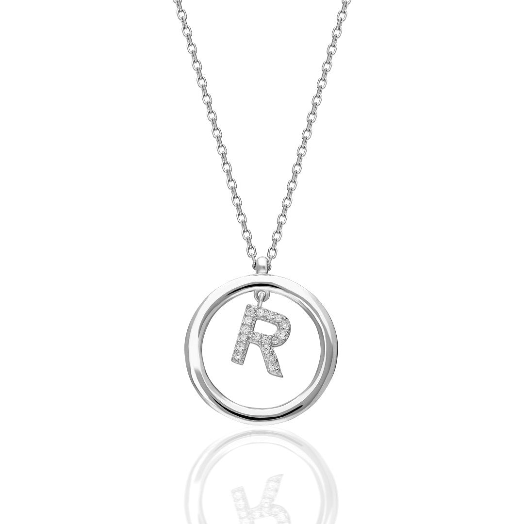 Letters - Oval Pendant Letter Necklace with Stones