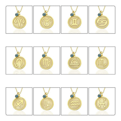 Round Gemini horoscope necklace with evil eye