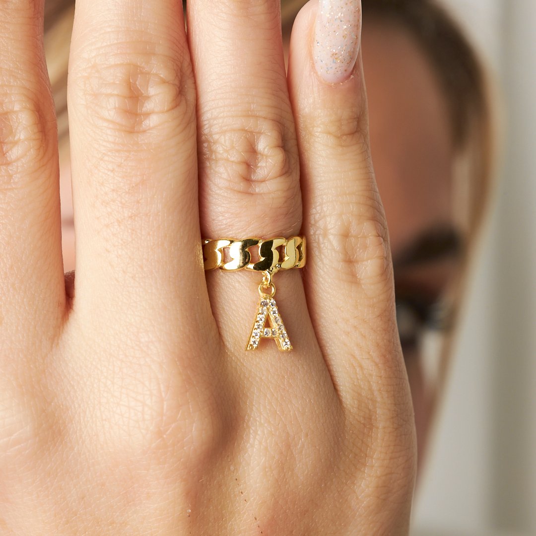 14K GOLD Twisted Ring with Stones and Letters