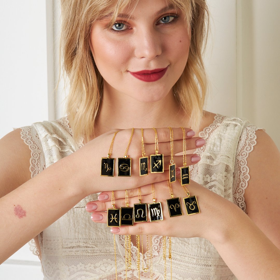 Colorful Rectangular Leo Zodiac Sign Necklace