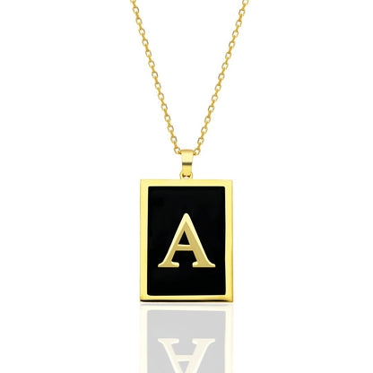 Name Necklace - Black Enameled Square Letter Necklace