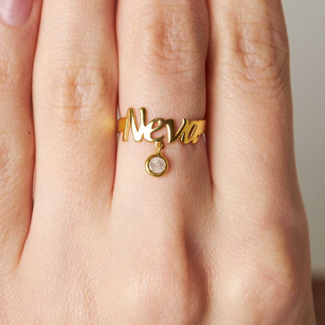 14K GOLD solitaire name ring