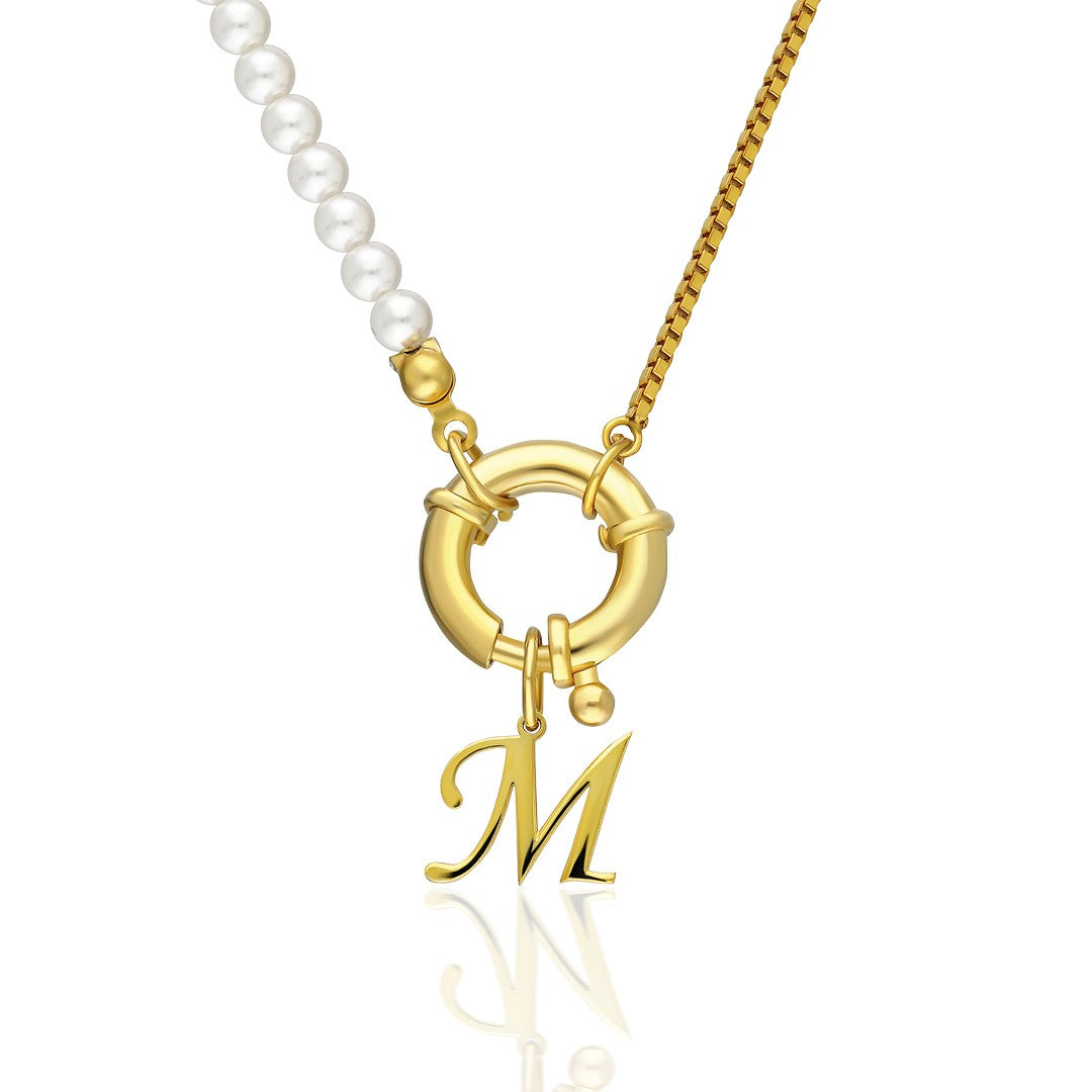 Name Necklace - Letter Necklace with Chain and Pearls