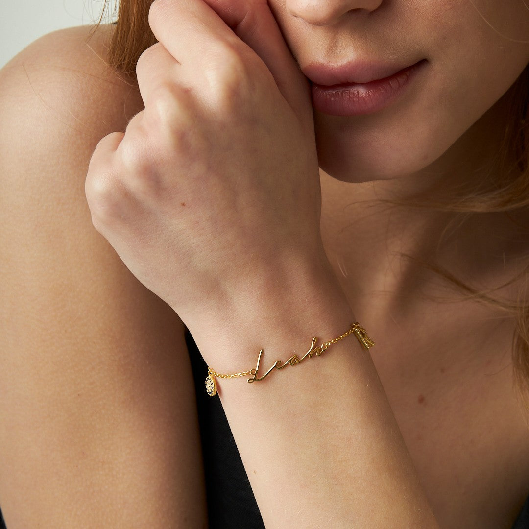 14K GOLD Buchstabenarmband mit Steinen