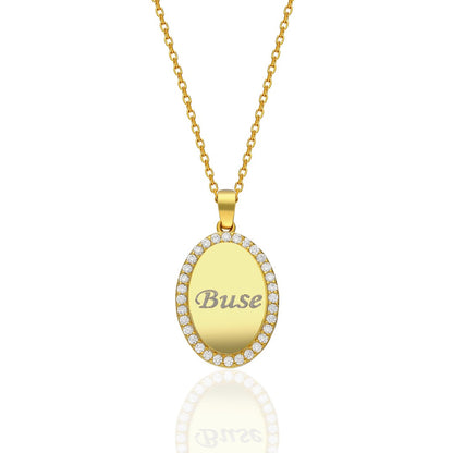 14K GOLD Oval Name Necklace