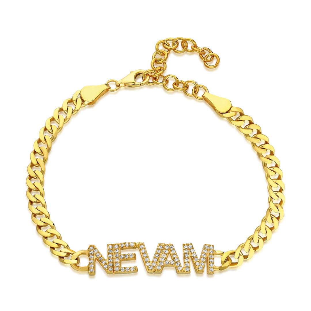 14K GOLD letter bracelet with cuban chain