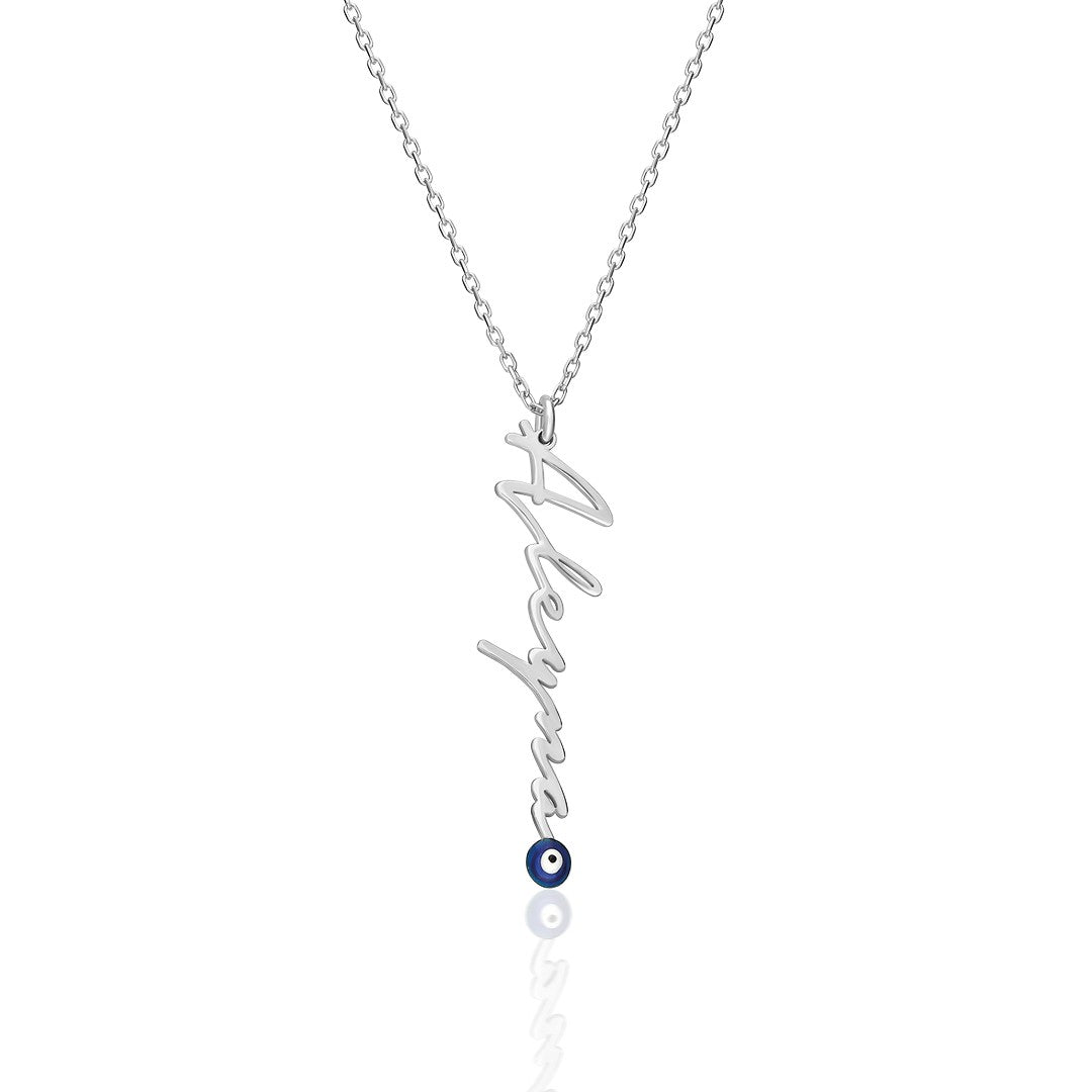 14K GOLD signature necklace with evil eye