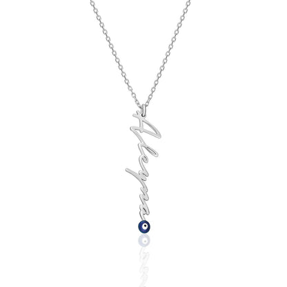 14K GOLD signature necklace with evil eye