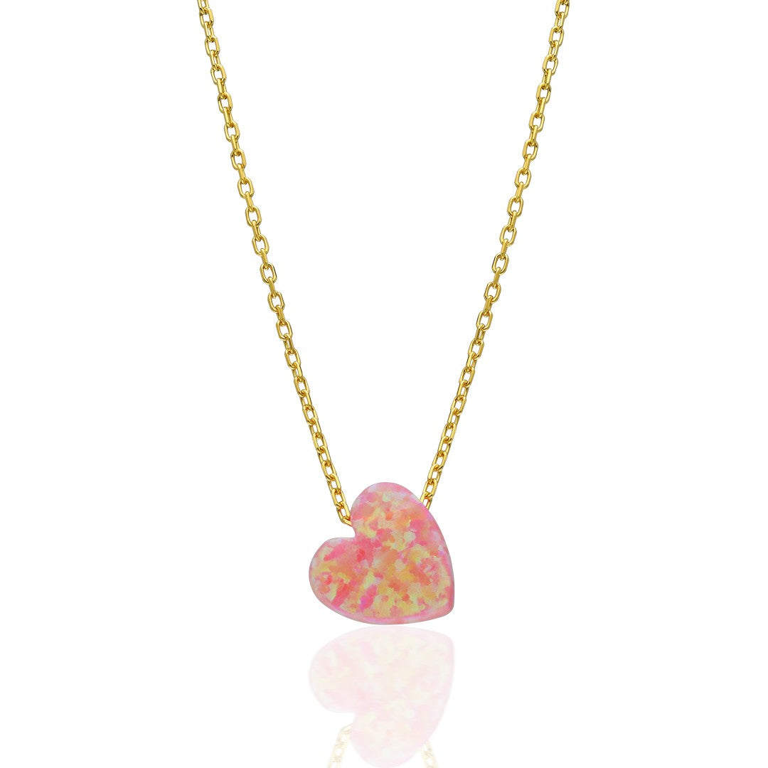 14K GOLD Original Pink Opal Heart Necklace