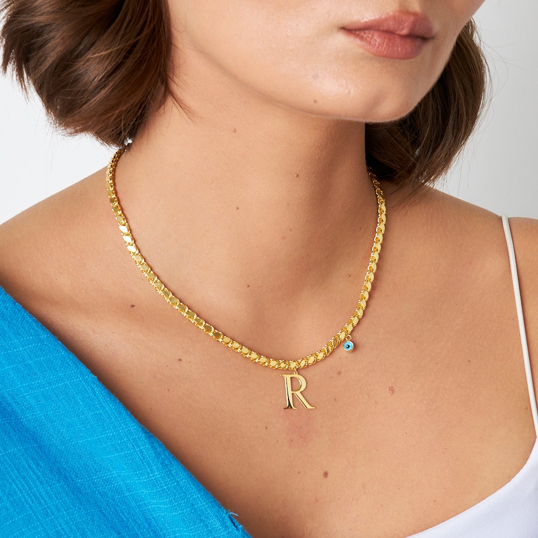 14K GOLD sequin chain letter necklace