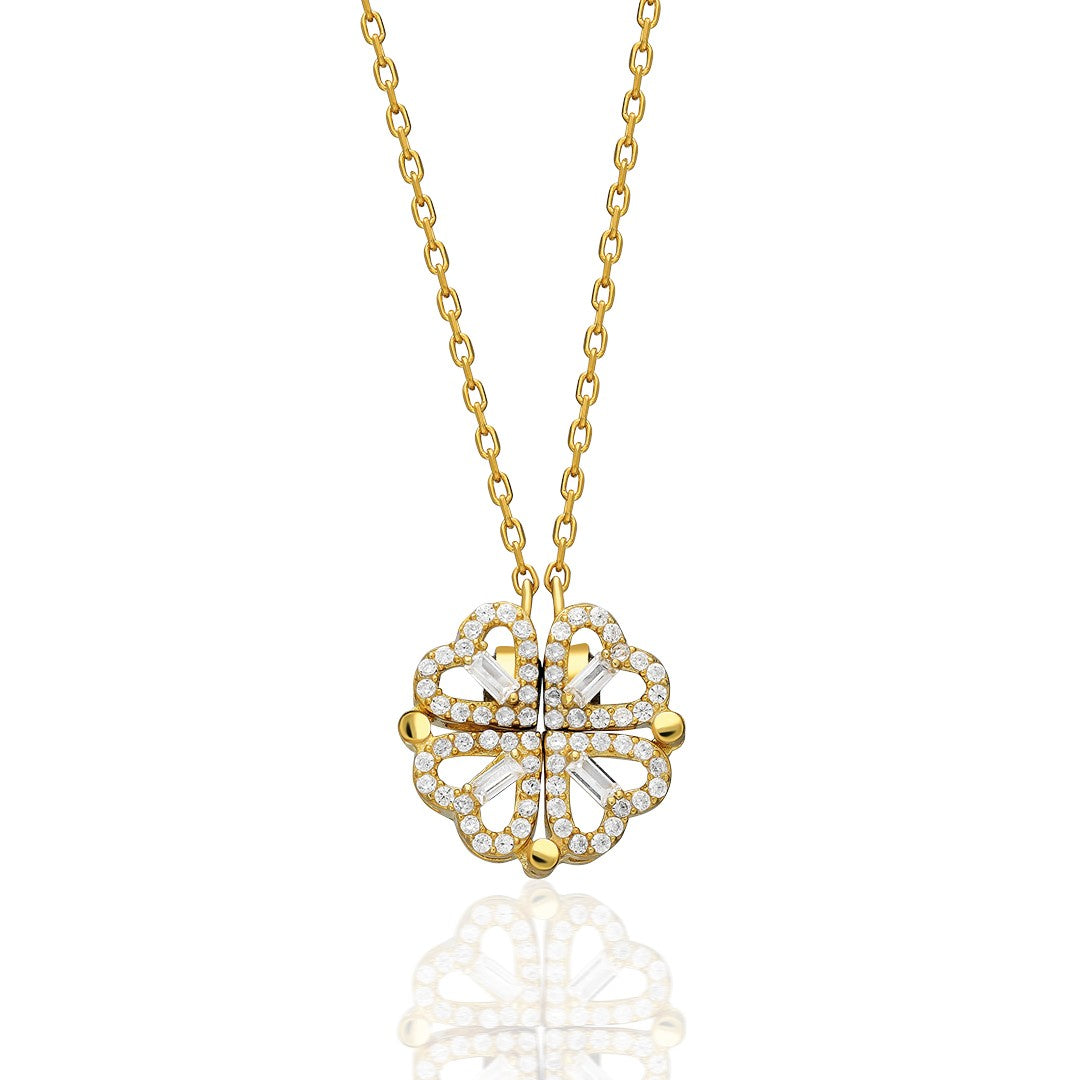 14K GOLD Magnetized Hinged Clover Necklace