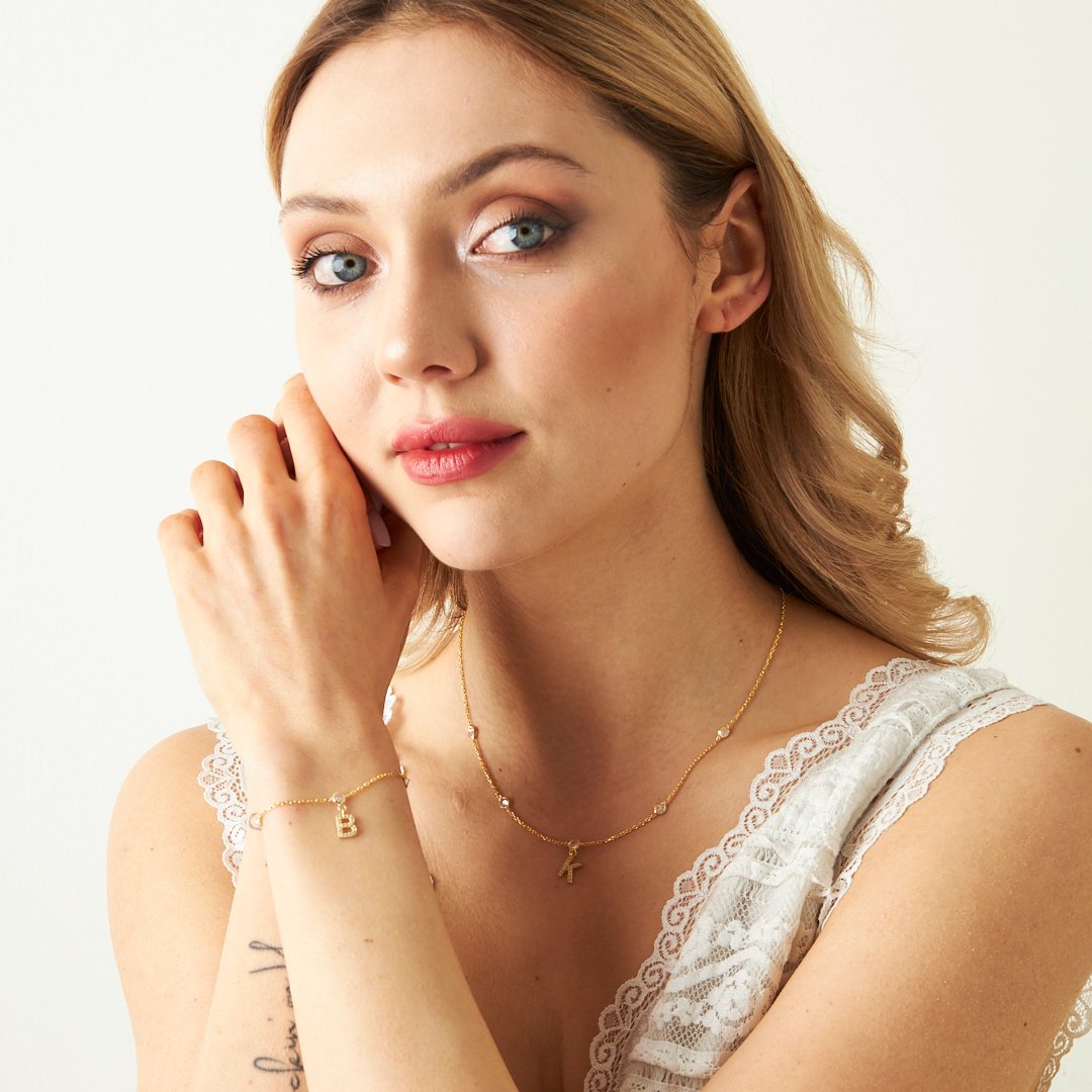 Shiny stone necklace with letters