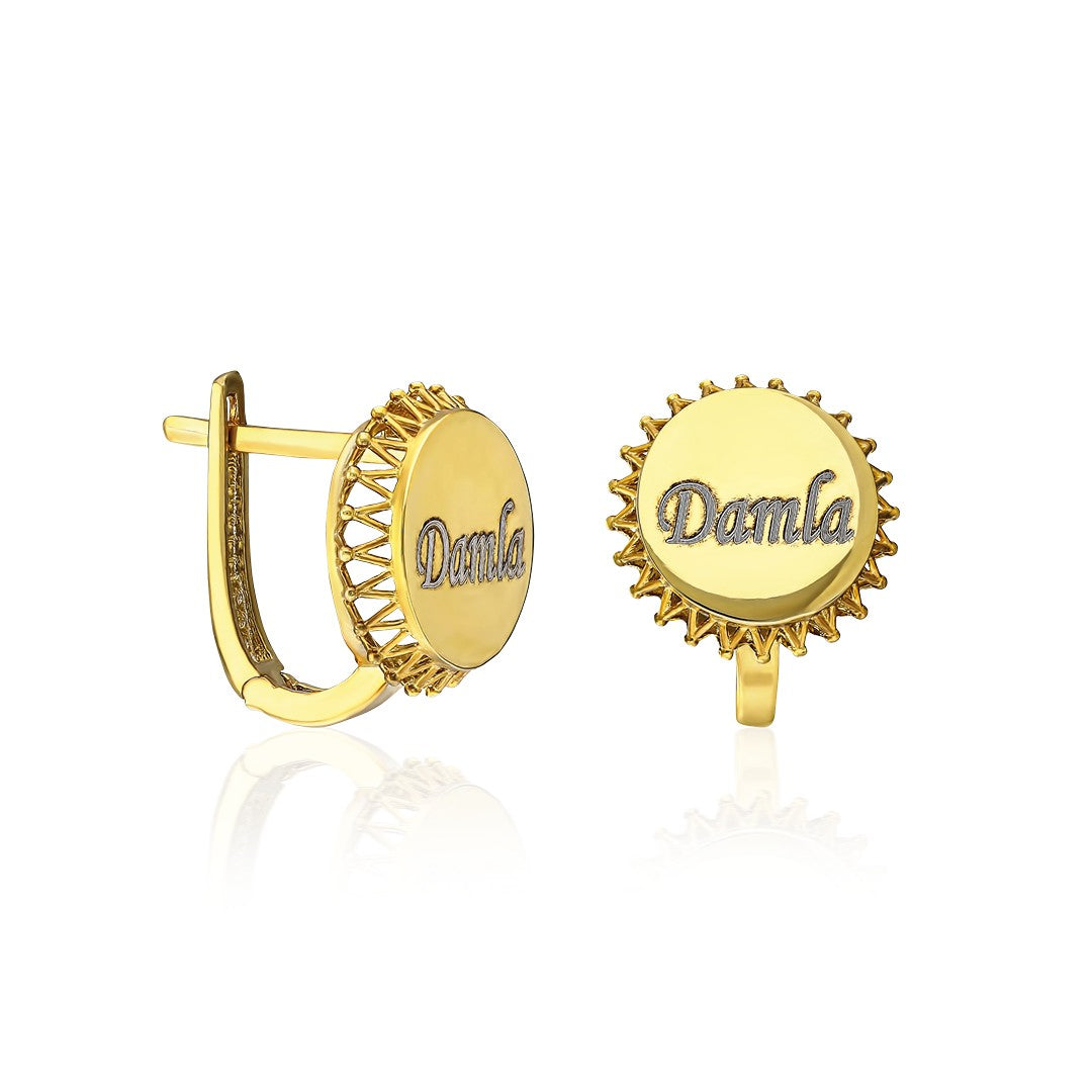 14K GOLD Oval Name Earrings