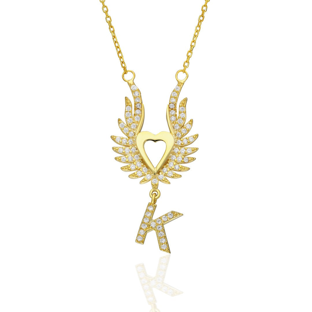 Letters - Large winged heart necklace with letters