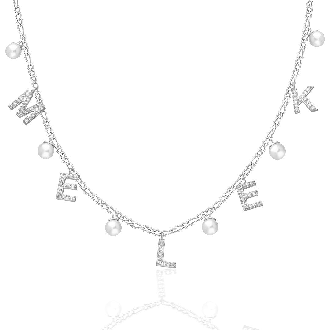 Letters - Figaro chain name necklace with pearls