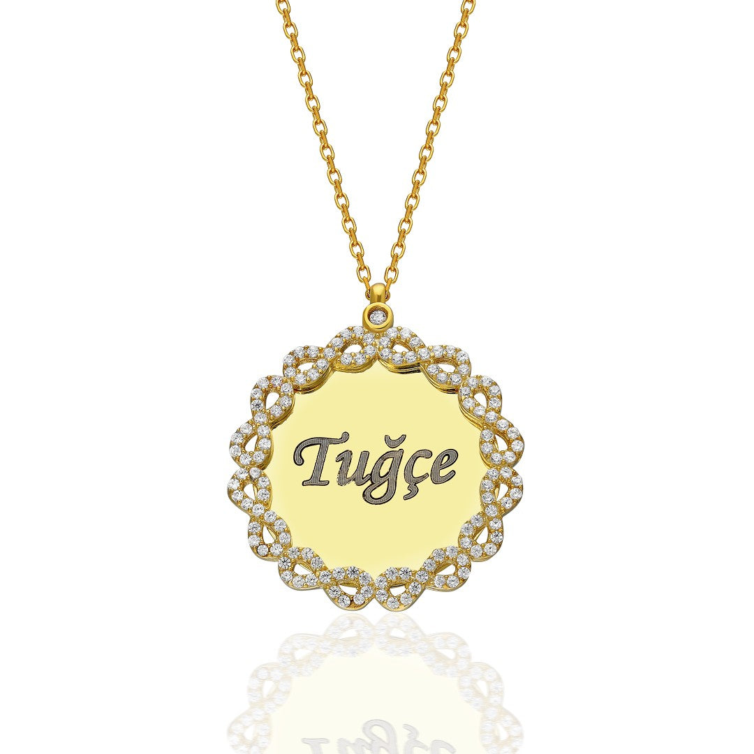 14K GOLD Name Necklace with Eternal Plate