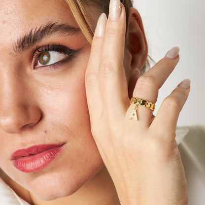 14K GOLD Twisted Ring with Stones and Letters