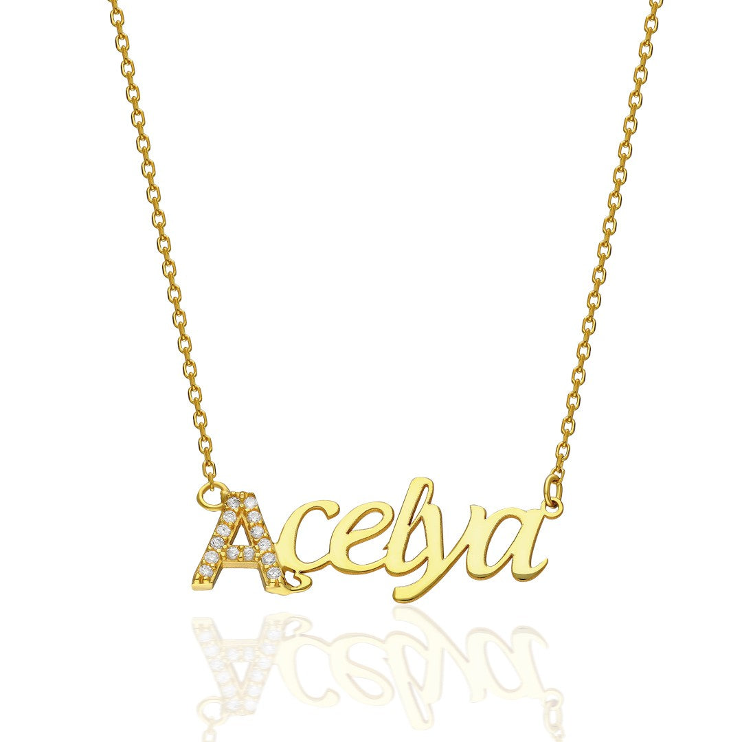 Letters - Horizontal Name Necklace with Initial Stones