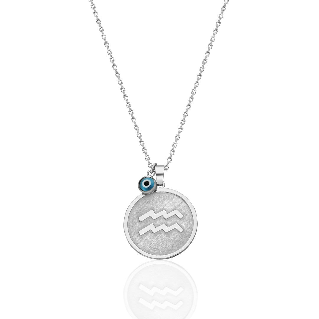 Evil Eye Round Aquarius Horoscope Necklace