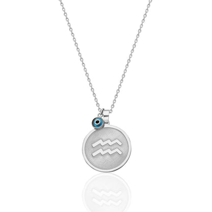 Evil Eye Round Aquarius Horoscope Necklace