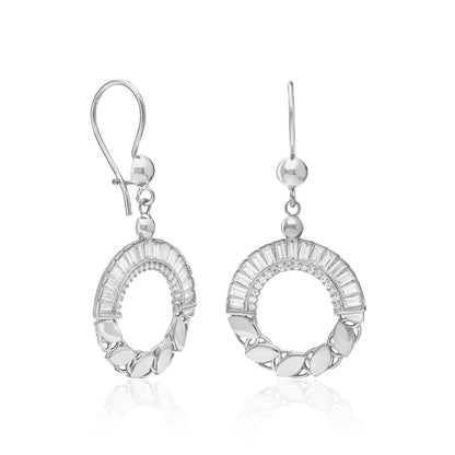 Oval baguette stone chain earrings