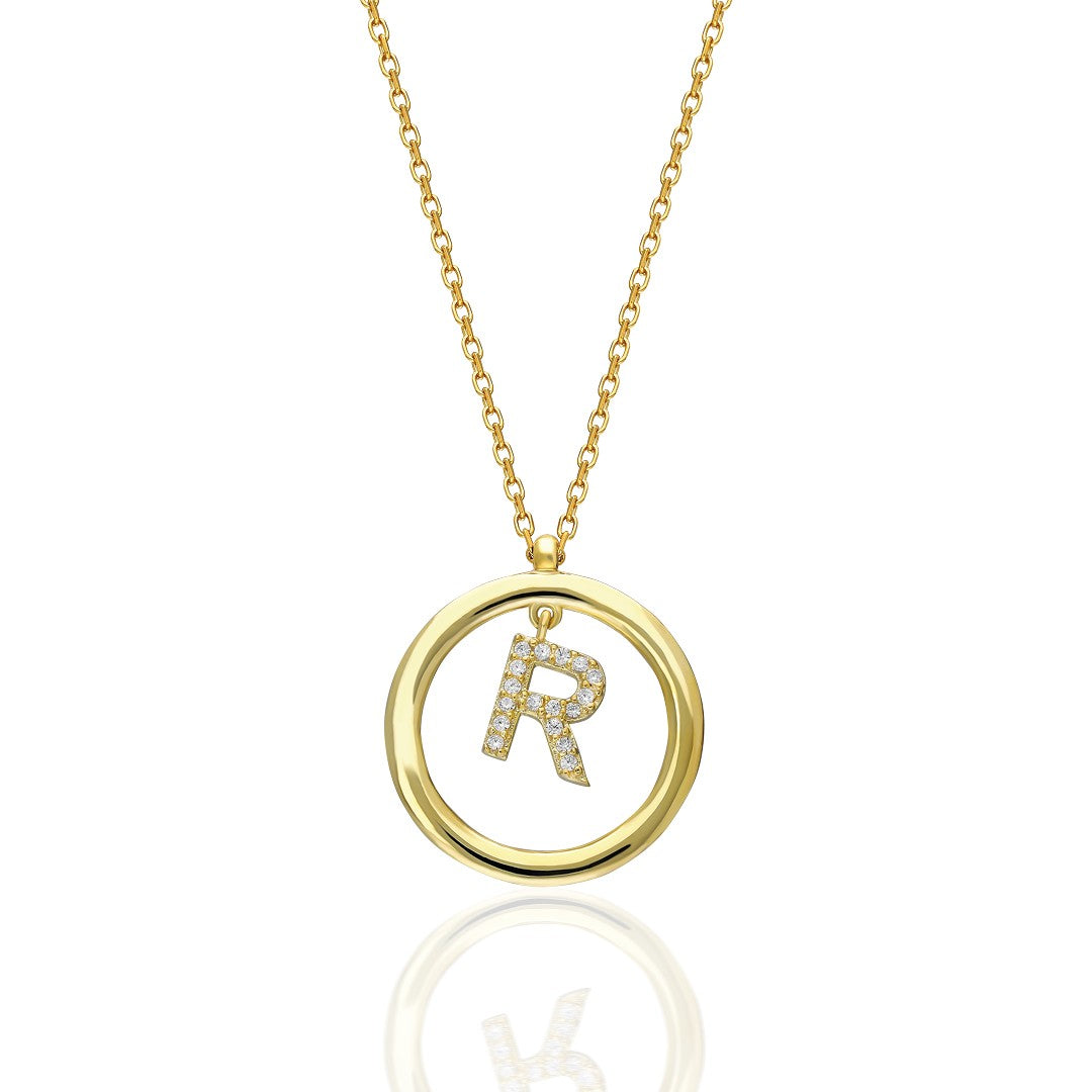 Letters - Oval Pendant Letter Necklace with Stones